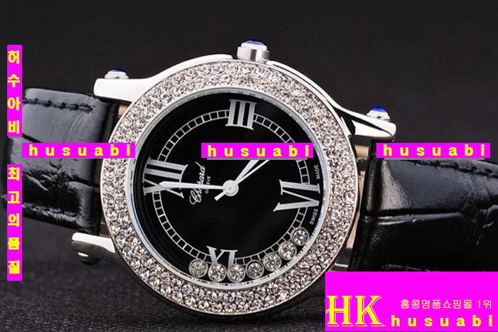 ĵ ڽð Replica Chopard Japanese Quartz MOVEMENT Polished Case Diamond Bezel Black leather Bracelet Women. sa-11